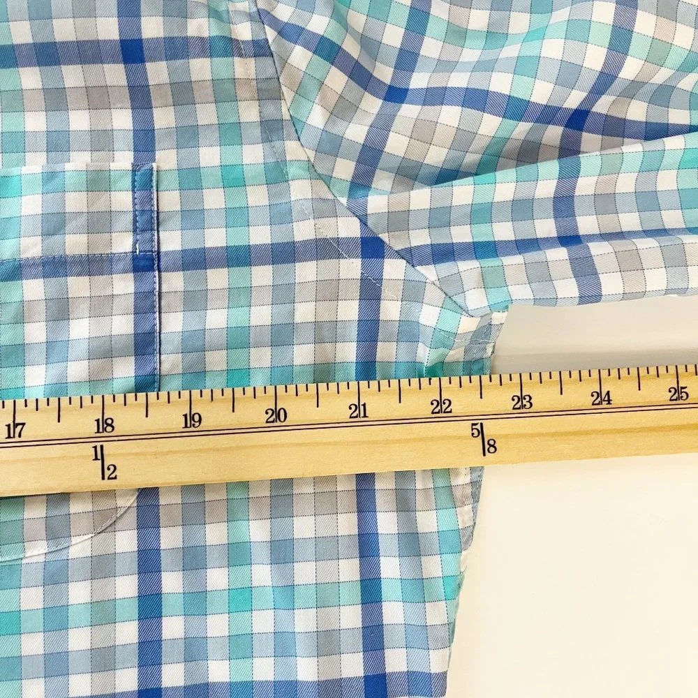 Peter Millar Walker Cotton Stretch Sport Shirt Long Sleeve Blue Plaid MEDIUM - Picture 6 of 7